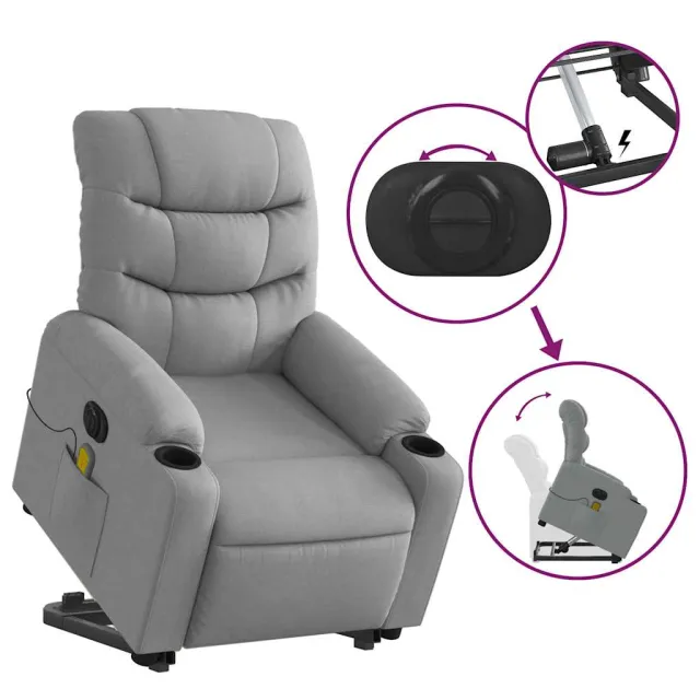 Fauteuil inclinable de massage électrique Gris clair Tissu