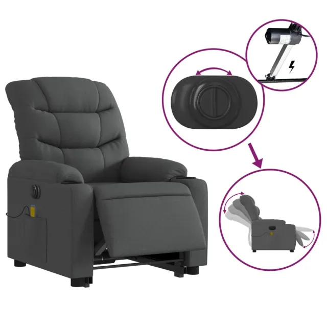 Fauteuil inclinable de massage électrique Gris foncé Tissu