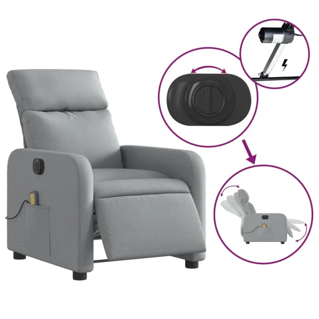 Fauteuil de massage inclinable électrique gris clair tissu