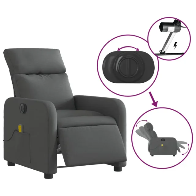 Fauteuil inclinable de massage électrique gris foncé tissu