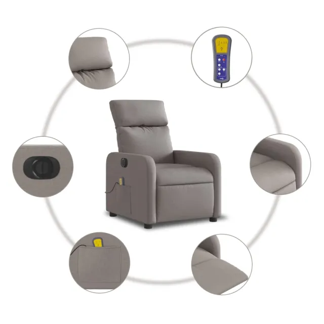 Fauteuil de massage inclinable électrique Taupe Tissu