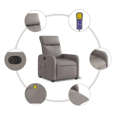 Fauteuil de massage inclinable électrique Taupe Tissu