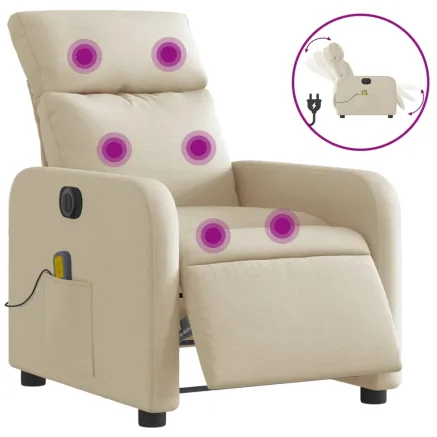 Fauteuil inclinable de massage électrique crème tissu 2