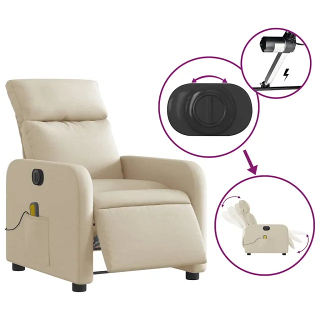 Fauteuil inclinable de massage électrique crème tissu