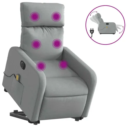 Fauteuil inclinable de massage électrique Gris clair Tissu 2
