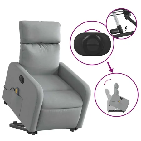 Fauteuil inclinable de massage électrique Gris clair Tissu