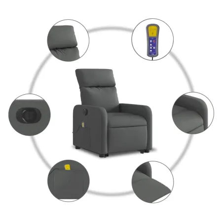 Fauteuil inclinable de massage électrique Gris foncé Tissu