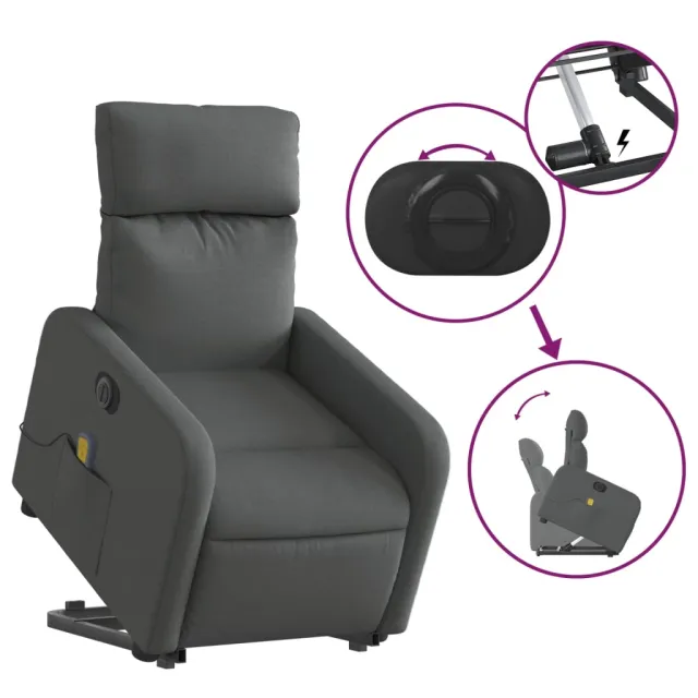 Fauteuil inclinable de massage électrique Gris foncé Tissu