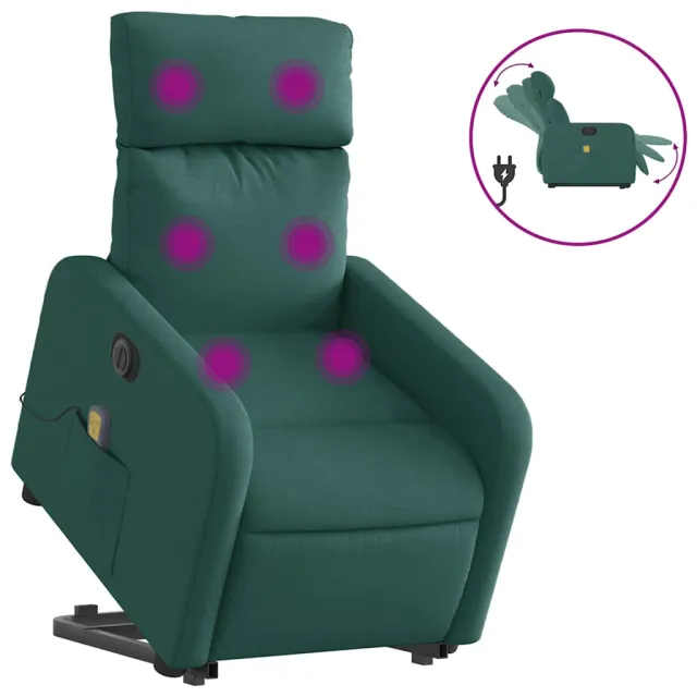 Fauteuil inclinable de massage électrique Vert foncé Tissu