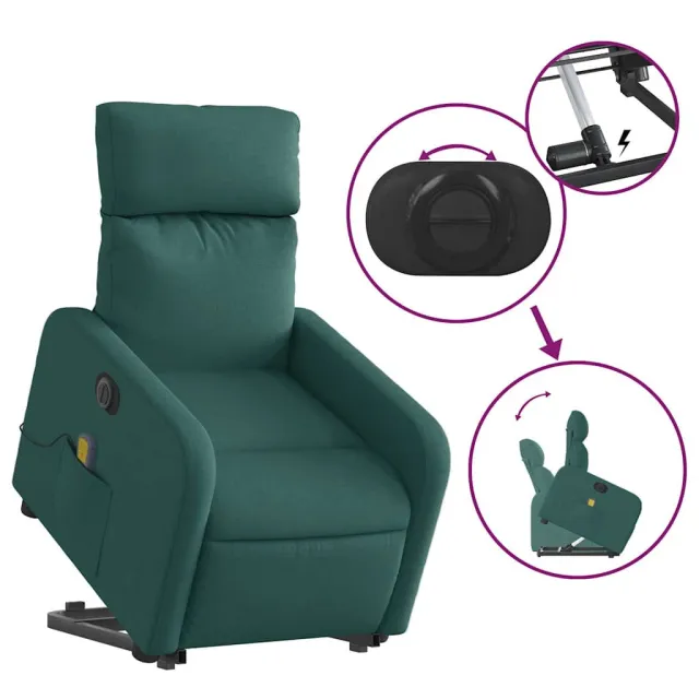 Fauteuil inclinable de massage électrique Vert foncé Tissu
