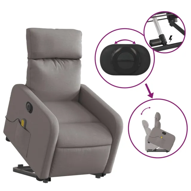 Fauteuil inclinable de massage électrique Taupe Tissu