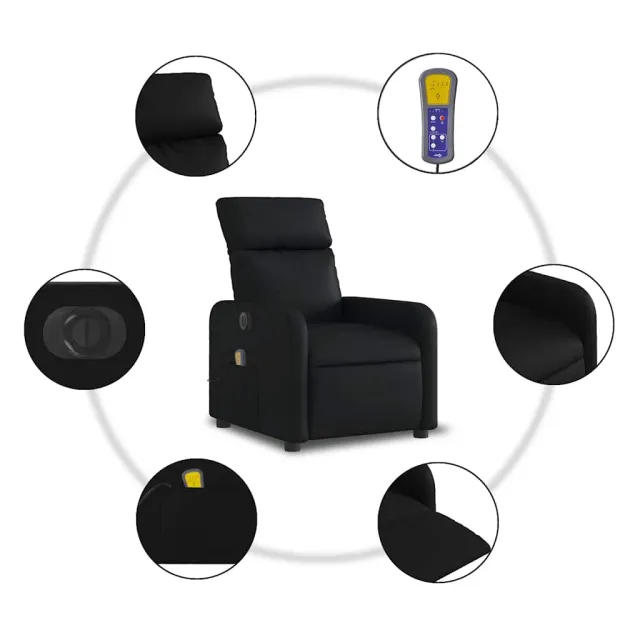 Fauteuil de massage inclinable électrique noir similicuir
