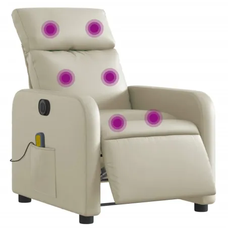 Fauteuil de massage inclinable électrique crème similicuir