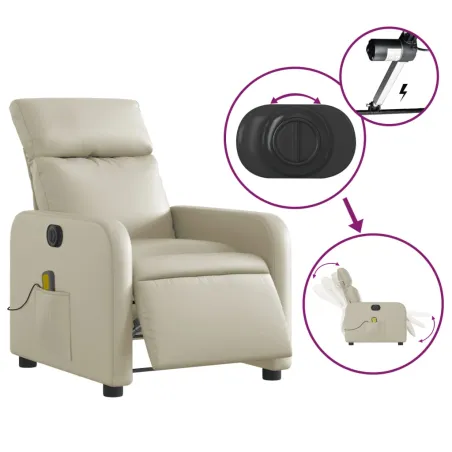 Fauteuil de massage inclinable électrique crème similicuir