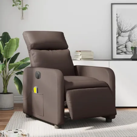 Fauteuil de massage inclinable électrique marron similicuir