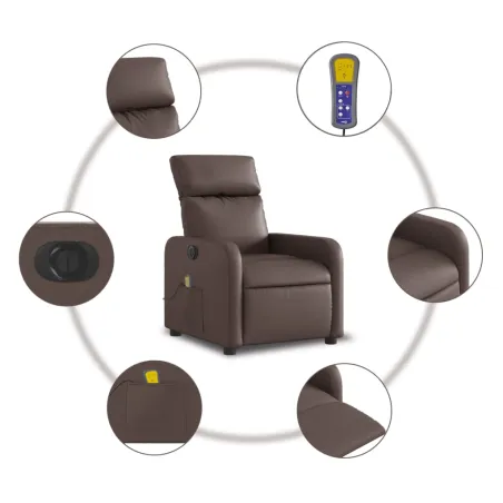 Fauteuil de massage inclinable électrique marron similicuir