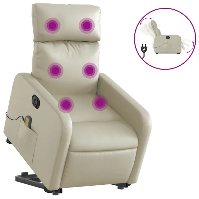 Fauteuil inclinable de massage électrique crème similicuir