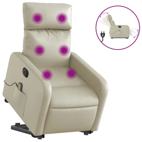 Fauteuil inclinable de massage électrique crème similicuir