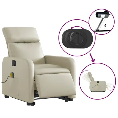Fauteuil inclinable de massage électrique crème similicuir