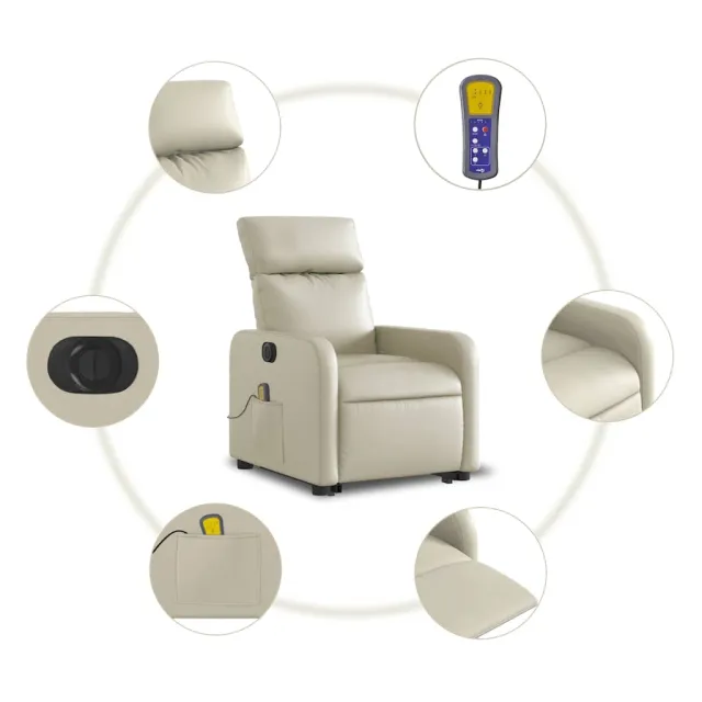 Fauteuil inclinable de massage électrique crème similicuir