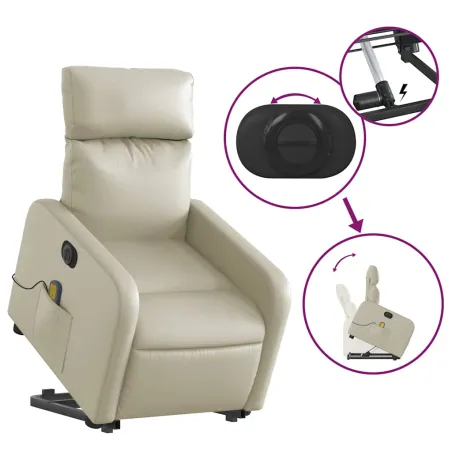 Fauteuil inclinable de massage électrique crème similicuir