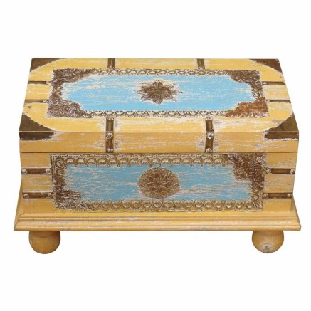 Truhe Alexandra House Living Gelb Blau Mango-Holz 28 x 27 x 50 cm Hand