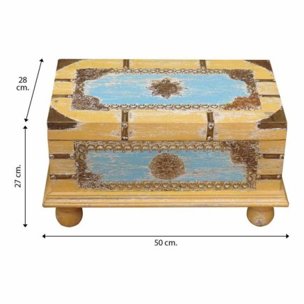 Baúl Alexandra House Living Amarillo Azul Madera de mango 28 x 27 x 5 2