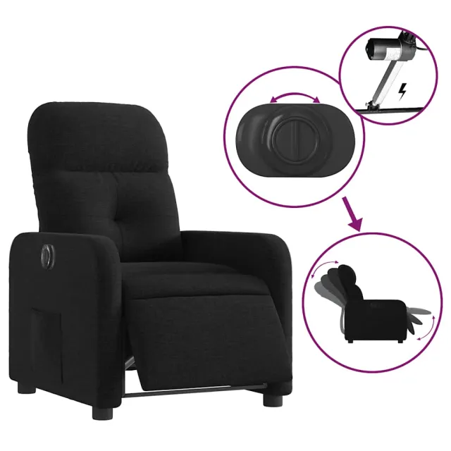 Fauteuil inclinable électrique Noir Tissu