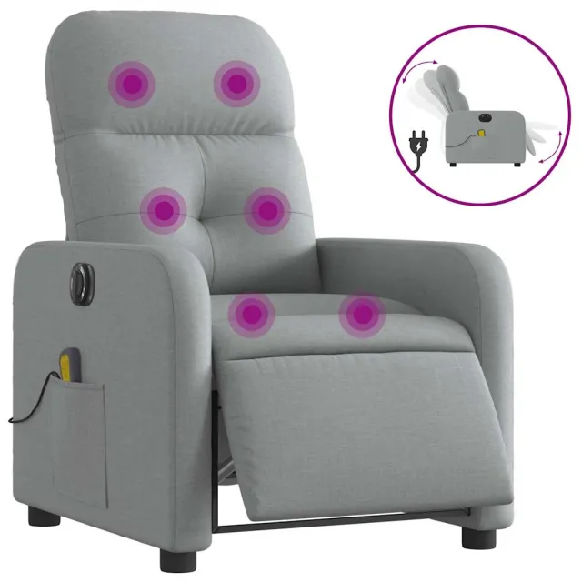 Fauteuil de massage inclinable électrique gris clair tissu