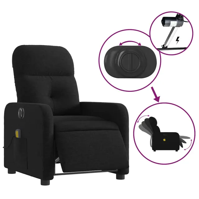 Fauteuil de massage inclinable électrique Noir Tissu