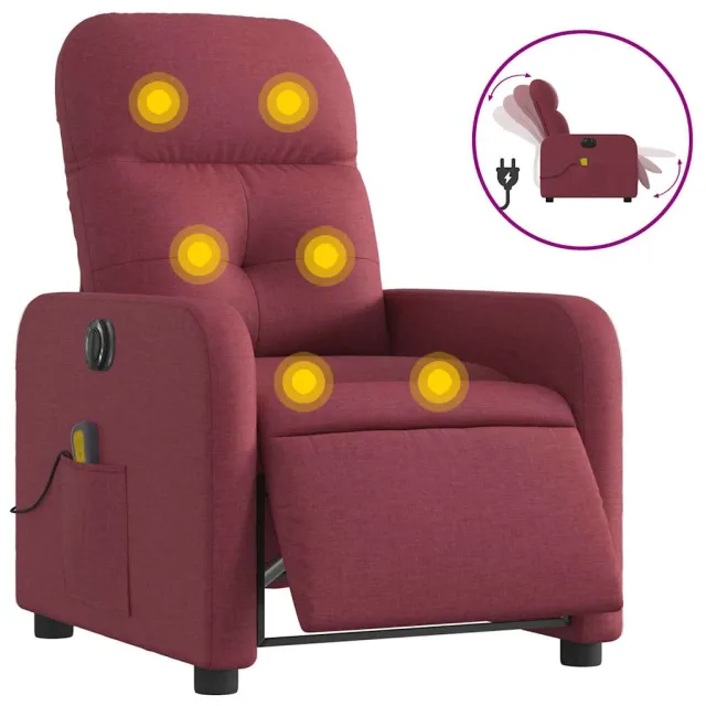 Fauteuil de massage inclinable électrique Rouge bordeaux Tissu