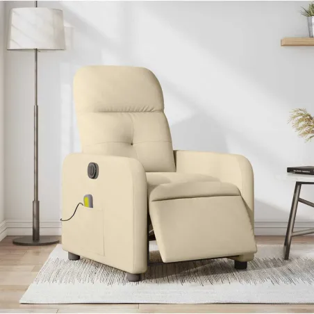 Fauteuil inclinable de massage électrique crème tissu