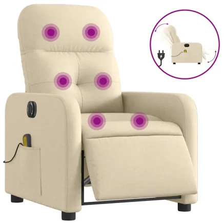 Fauteuil inclinable de massage électrique crème tissu 2