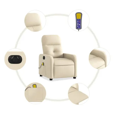 Fauteuil inclinable de massage électrique crème tissu