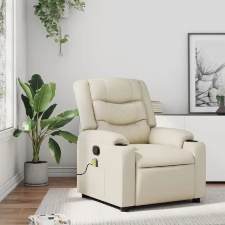 Fauteuil de massage inclinable crème similicuir
