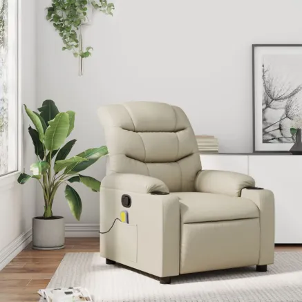 Fauteuil de massage inclinable crème similicuir