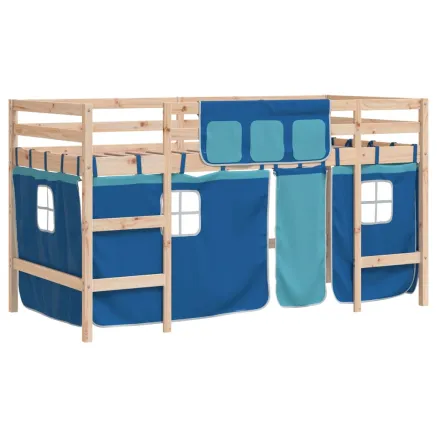 Lit mezzanine enfants avec rideaux sans matelas bleu 80x200cm 2