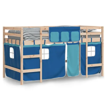 Lit mezzanine enfants avec rideaux sans matelas bleu 80x200cm