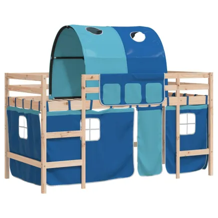Lit mezzanine enfants avec tunnel sans matelas bleu 80x200 cm 2