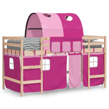 Lit mezzanine enfants avec tunnel sans matelas rose 90x200 cm