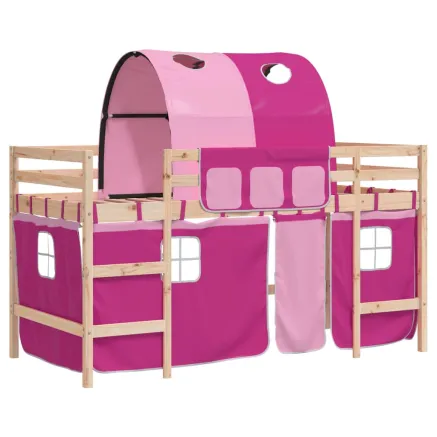 Lit mezzanine enfants avec tunnel sans matelas rose 90x190 cm 2