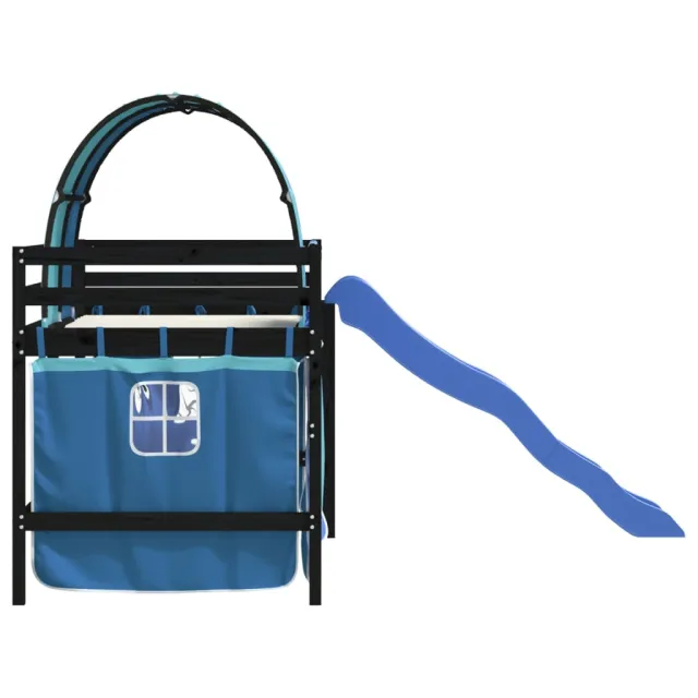 Lit mezzanine enfants avec tunnel sans matelas bleu 80x200 cm