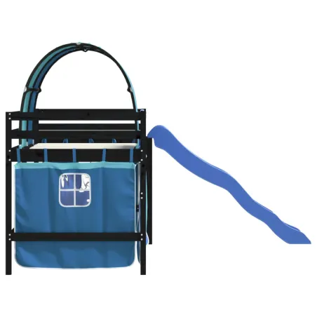 Lit mezzanine enfants avec tunnel sans matelas bleu 80x200 cm