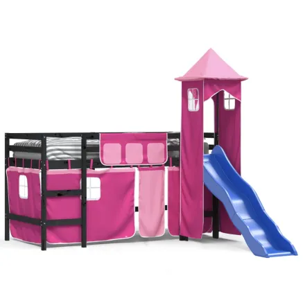 Lit mezzanine enfants avec tour sans matelas rose 80x200 cm 2