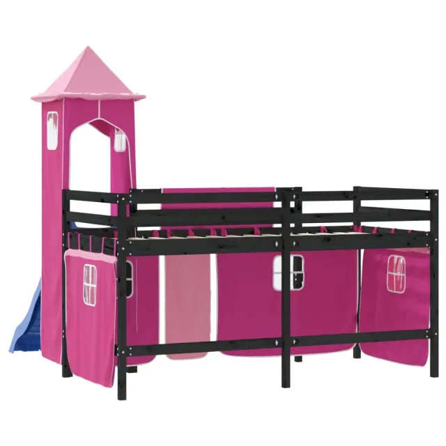 Lit mezzanine enfants avec tour sans matelas rose 80x200 cm