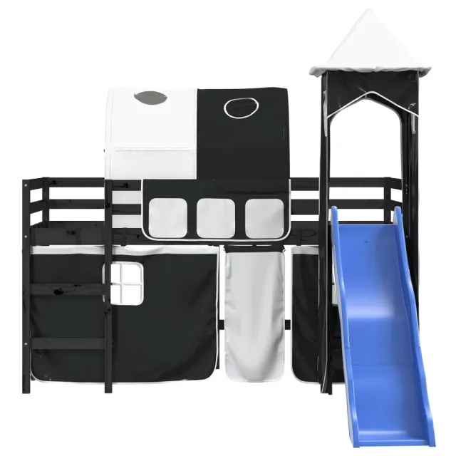 Lit mezzanine enfants et tour sans matelas blanc noir 80x200cm