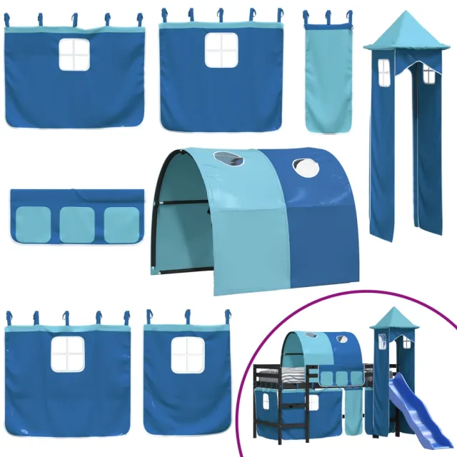 Lit mezzanine enfants avec tour sans matelas bleu 80x200 cm