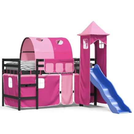 Lit mezzanine enfants avec tour sans matelas rose 80x200 cm 2
