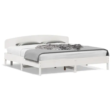 Cadre de lit sans matelas blanc 200x200 cm bois massif de pin 2