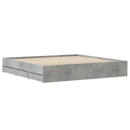 Cadre de lit avec tiroirs sans matelas gris béton 180x200 cm